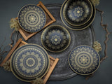 CreaTable, 23588, seria MANDALA GOLD - czarna, 12-częściowy zestaw naczyń obiadowych, zestaw talerzy porcelanowych, można myć w zmywarce i używać w kuchence mikrofalowej, jakość produkcji
