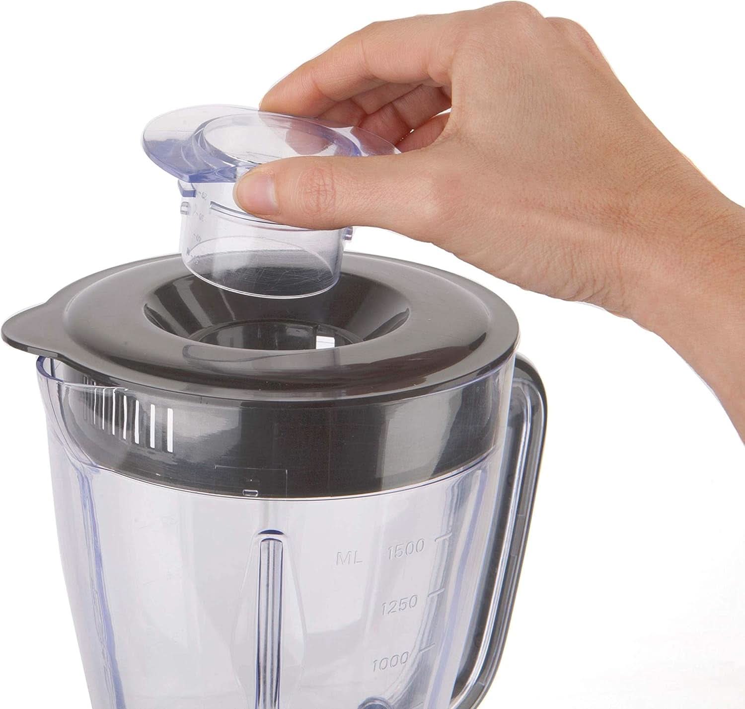 BLACK+DECKER Mikser stojący | 500W | 2 prędkości | Funkcja impulsu | Glaskrug | 1,5 l | Edelstahlmesser Mit 4 Klingen | Herausnehmbar Und Leicht Zu Reinigen | Weiß Und Grau Kitchen Naty Shop