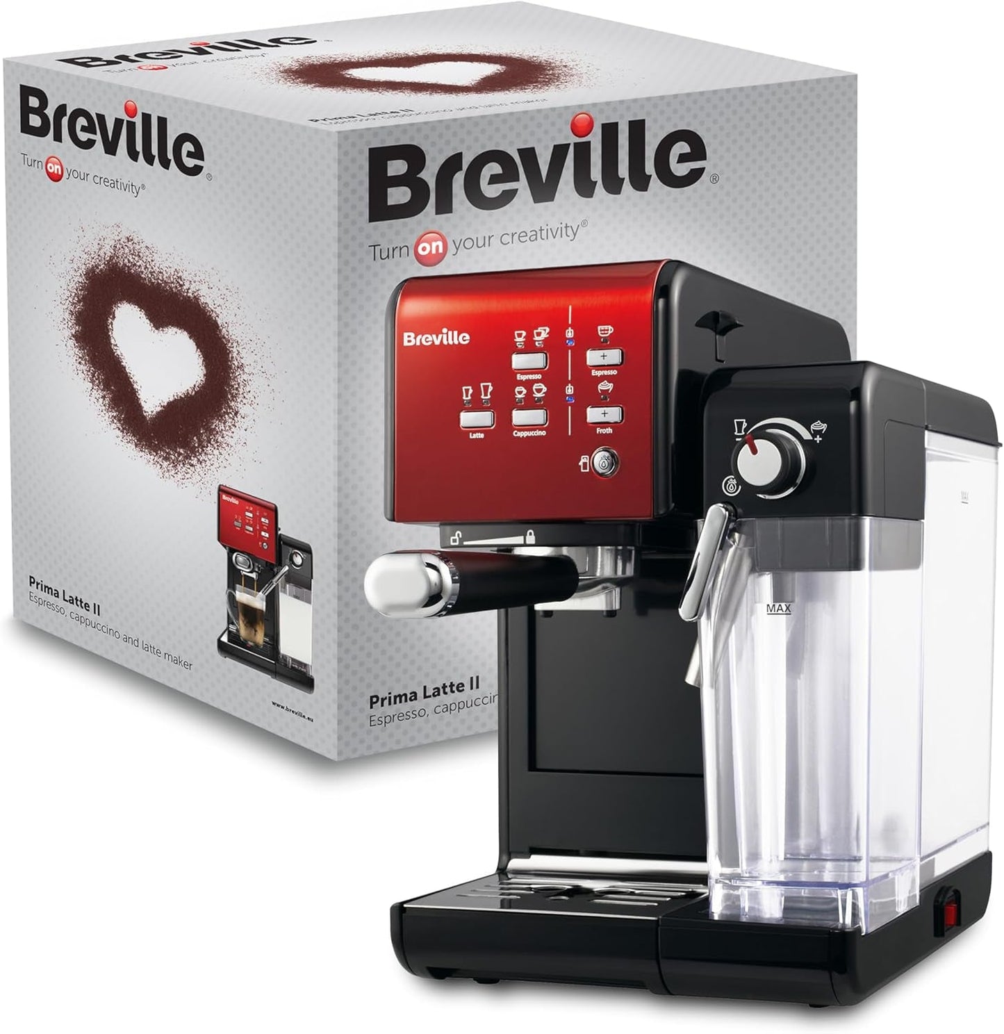 Espresso Breville Prima Latte II | Ekspres do latte i cappuccino | Profesjonalna pompka z 15 barami i spieniaczem do mleka | Srebrny [VCF108X]