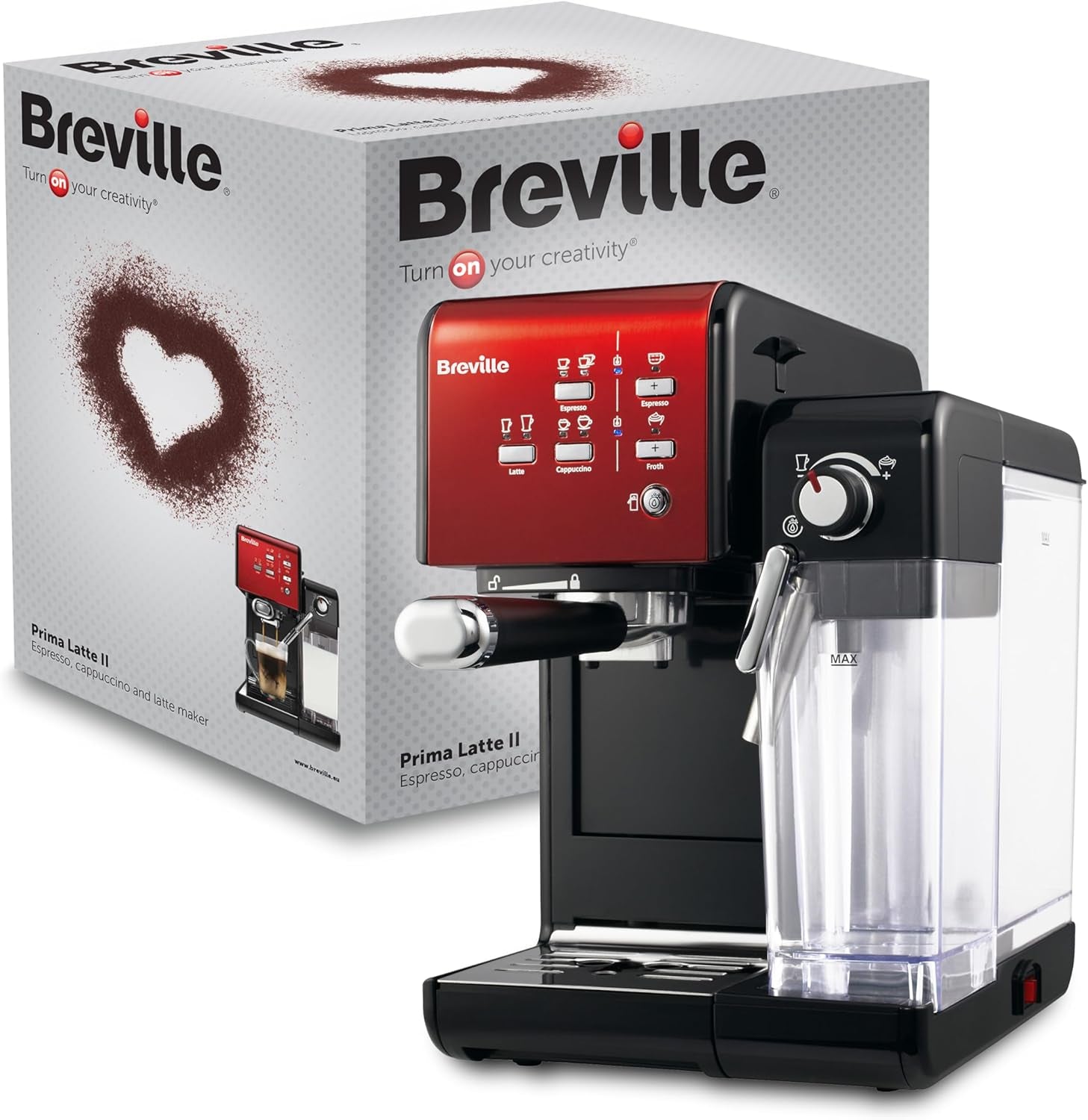 Espresso Breville Prima Latte II | Ekspres do latte i cappuccino | Profesjonalna pompka z 15 barami i spieniaczem do mleka | Srebrny [VCF108X]
