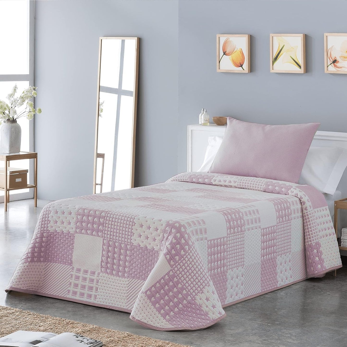 Narzuta Sofia 21 jasna Do łóżek podwójnych 180 i 200 cm, Narzuta Na łóżka 180 i 200 cm, Szare Łóżka i koce Besuche den VIALMAN-Store Różowa Cama 180: 270Cm X 270Cm
