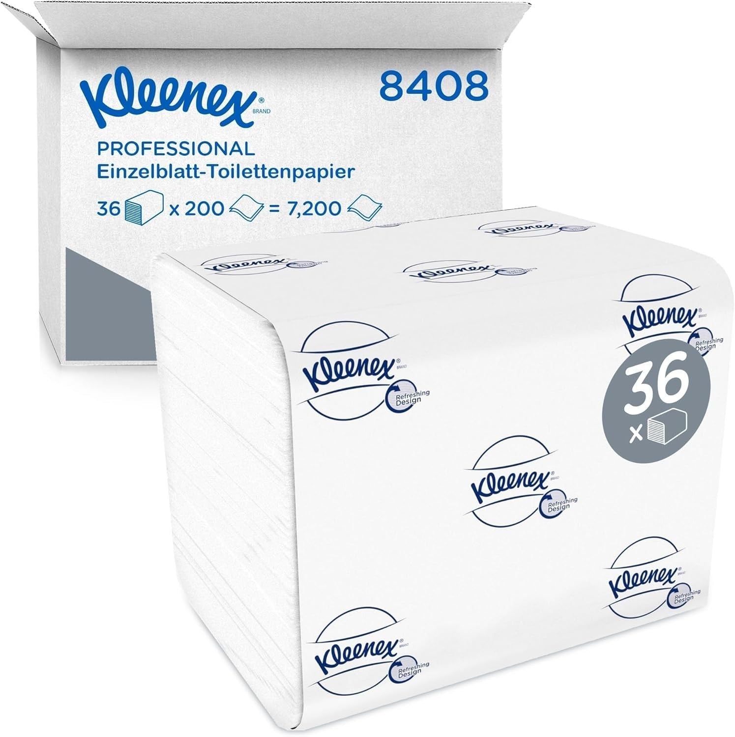 Papier toaletowy Kleenex w jednym arkuszu 8408, 2-warstwowy papier toaletowy w opakowaniach zbiorczych, wykonany z papieru z certyfikatem Fsc, 36 opakowań x 200 arkuszy (7200 arkuszy)