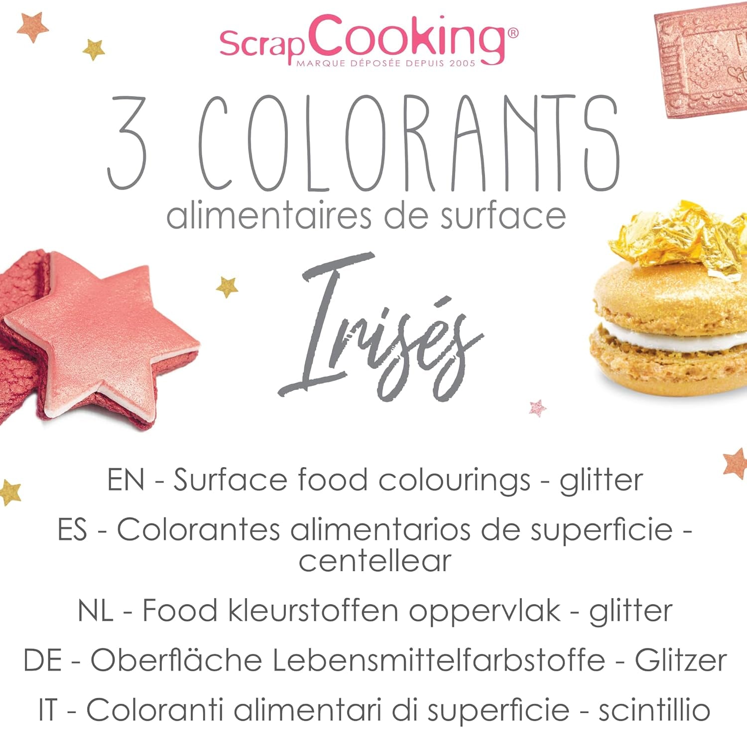 Scrapcooking - Zestaw 3 metalicznych barwników spożywczych - Barwniki spożywcze: złoto, różowe złoto i rubin - Jadalny barwnik spożywczy do pieczenia, ciast, ciasteczek, ciast, czekolady - 4019