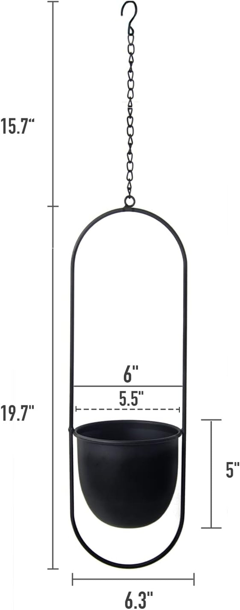 Wiszące metalowe doniczki 2 szt. Czarny owalny geometryczny wieszak na rośliny z doniczkami Nowoczesna donica ścienna i sufitowa Wewnątrz Na zewnątrz 15,2 cm Doniczki 2 szt.