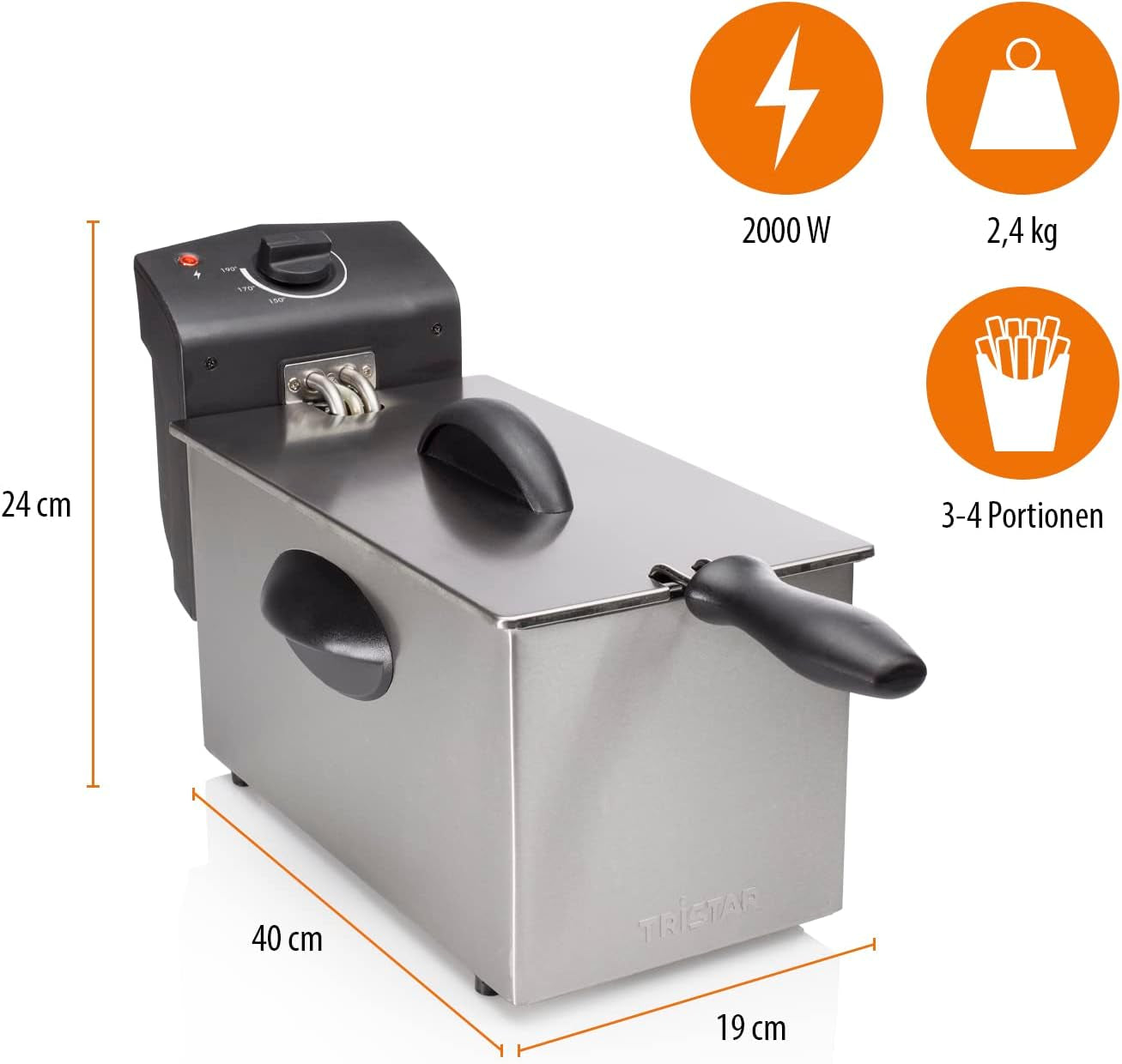 Frytownica olejowa Tristar FR-6935, 2000 W, 3 litry, termostat, strefa zimna, 3-4 osoby, metal AGD Naty Shop