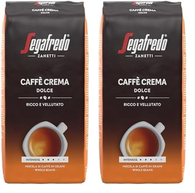 Segafredo Zanetti Caffè Crema Dolce - Całe ziarna (opakowanie 1 kg) - Pasuje do Caffè Crema - Kawa ziarnista jasno i średnio palona o łagodnym i zrównoważonym smaku (2 opakowania)