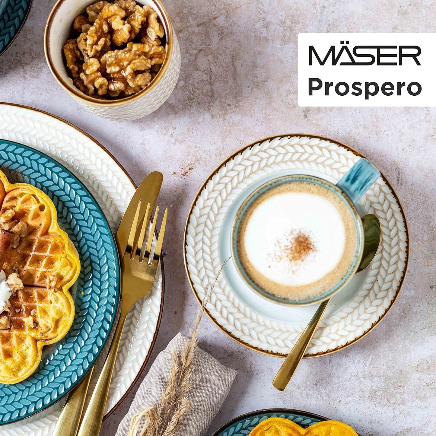 Zestaw do kawy Prospero Premium dla 4 osób, jakość restauracji, 12-częściowy nowoczesny serwis do kawy w unikalnym stylu vintage, trwała porcelana, niebieski