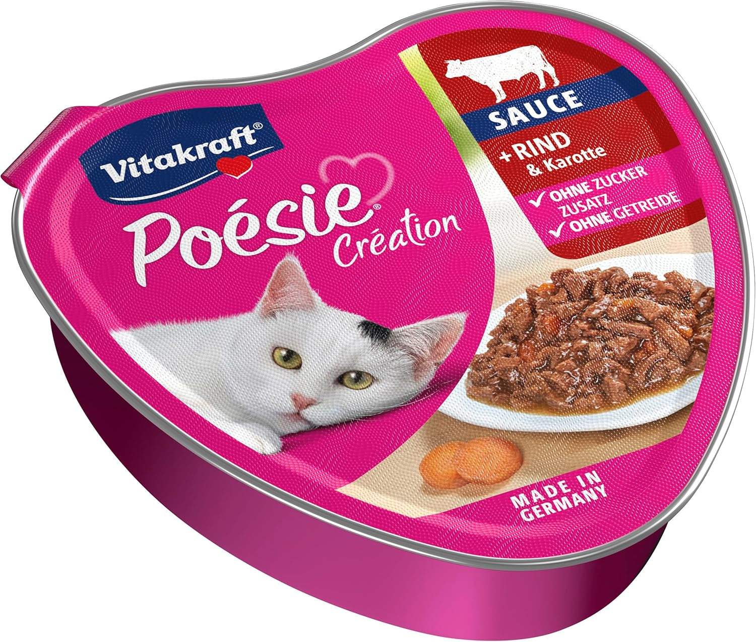 Vitakraft Poésie Création, mokra karma dla kotów, mokra karma w sosie, z wołowiną i marchewką, opakowanie zbiorcze, bez dodatku cukru i zbóż (15 x 85g)