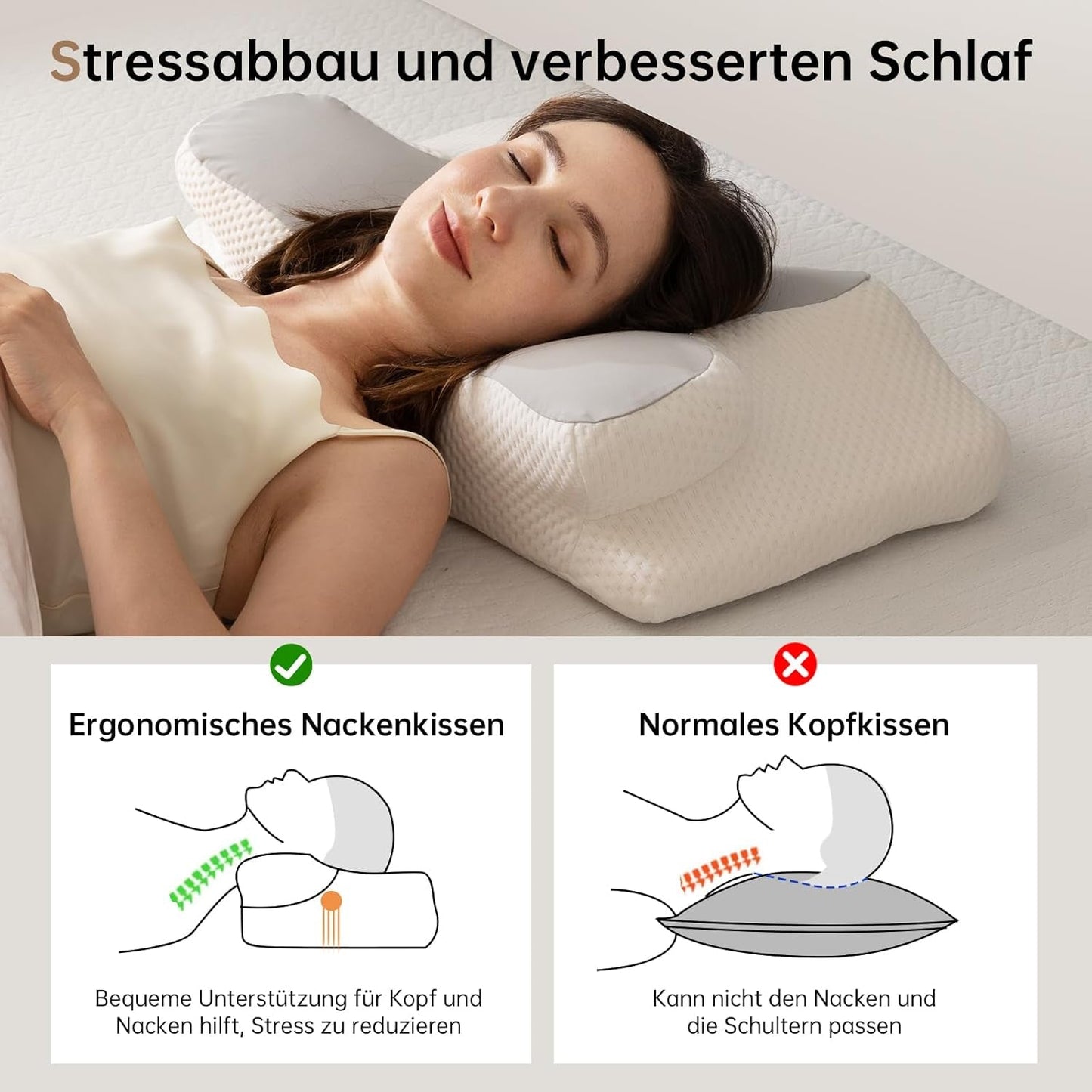 Homyrium Ergonomiczna poduszka pod szyję Poduszka ortopedyczna z pianki Memory Poduszka podtrzymująca szyję Poduszka przeciw chrapaniu Poduszka boczna Poduszka na tył brzucha Szare Poduszki ortopedyczne szyjki macicy Naty Shop