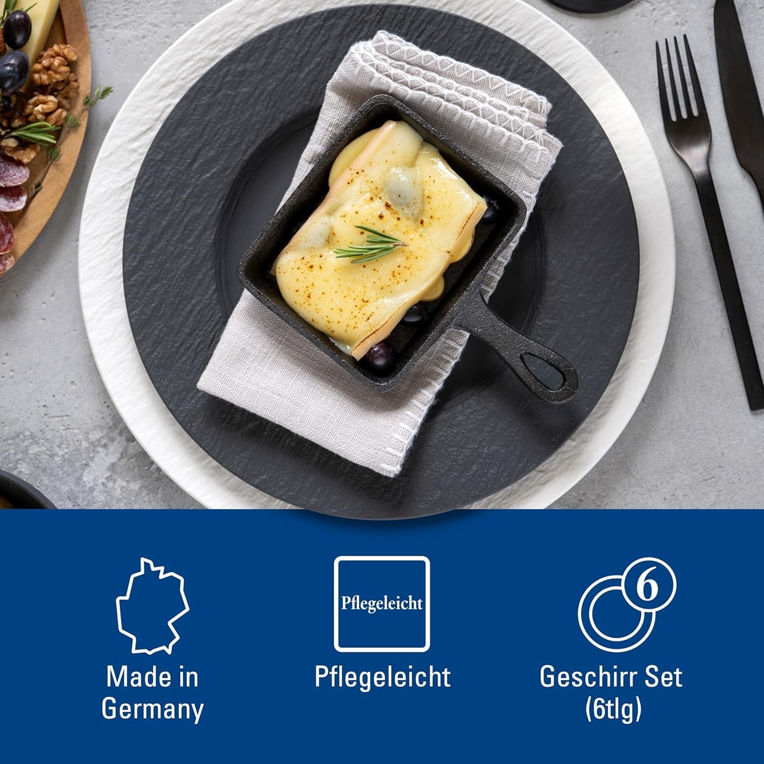 Villeroy & Boch - Manufacture Rock Zestaw naczyń obiadowych, 6 elementów, Zestaw naczyń obiadowych dla 2 osób, Porcelana Premium, Czarny