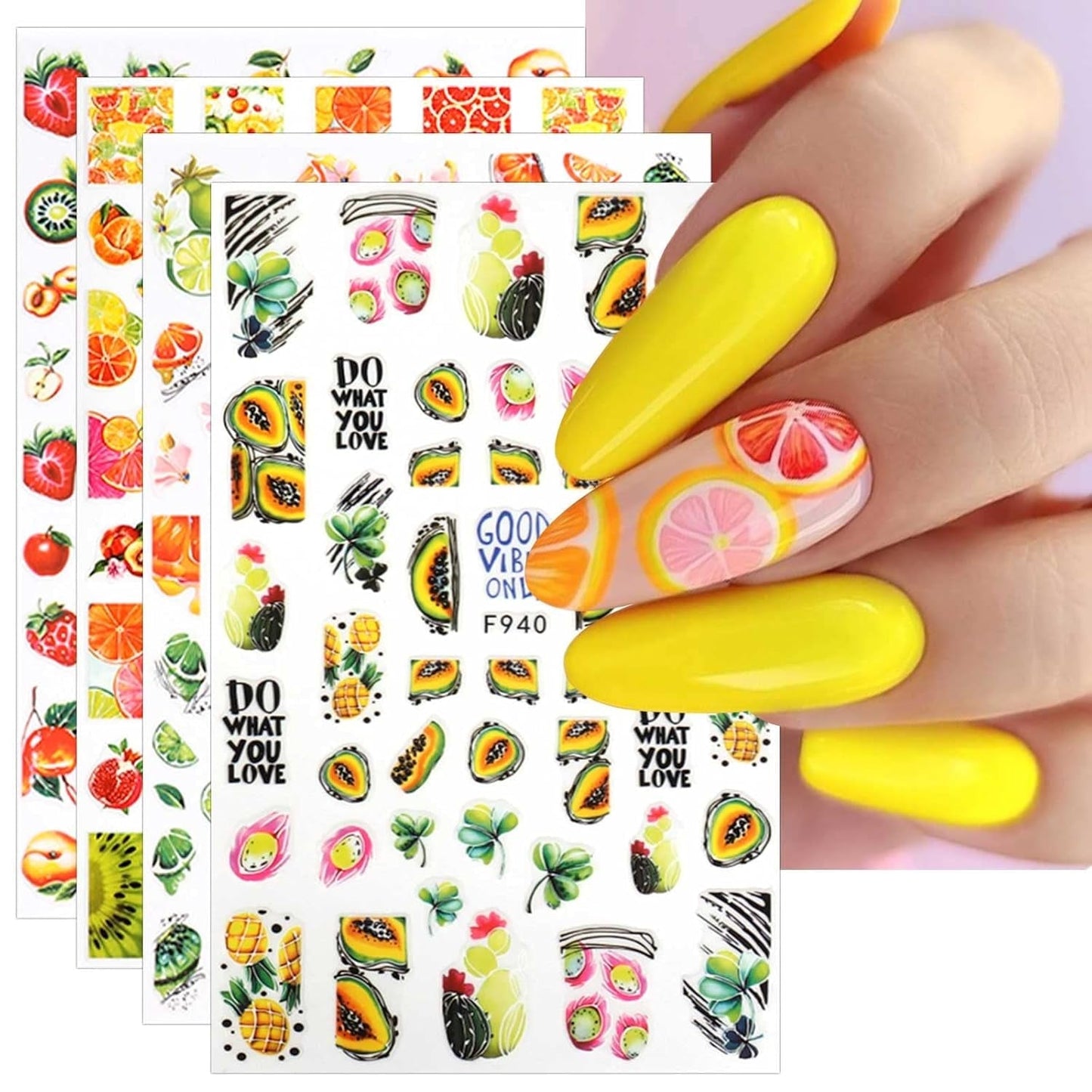 JMEOWIO Nagelsticker Sommer Frucht 9 Blatt Nail Art Naklejka Selbstklebend Nagelaufkleber Zitronen Dekoration Nageldesign Zubehör