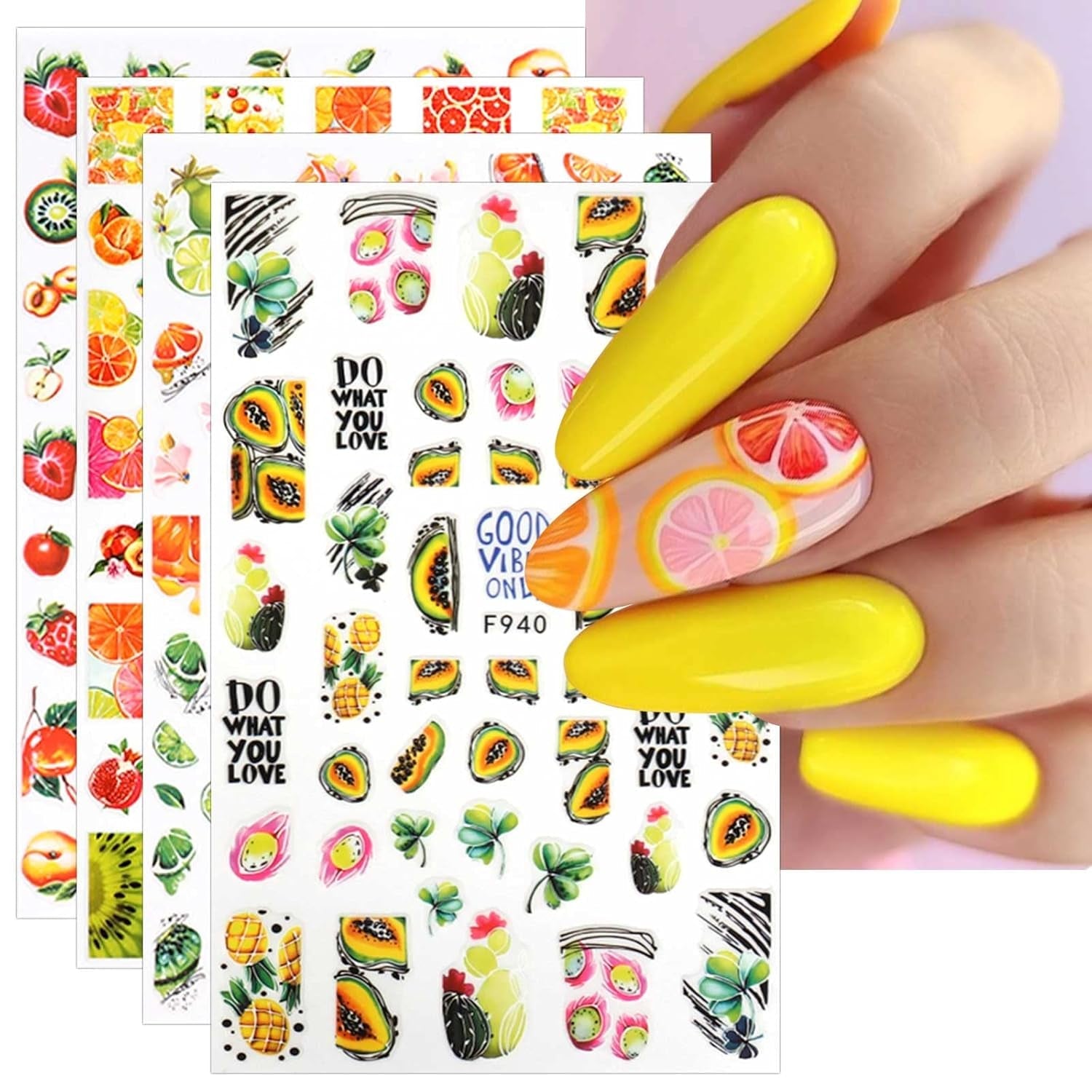 JMEOWIO Nagelsticker Sommer Frucht 9 Blatt Nail Art Naklejka Selbstklebend Nagelaufkleber Zitronen Dekoration Nageldesign Zubehör