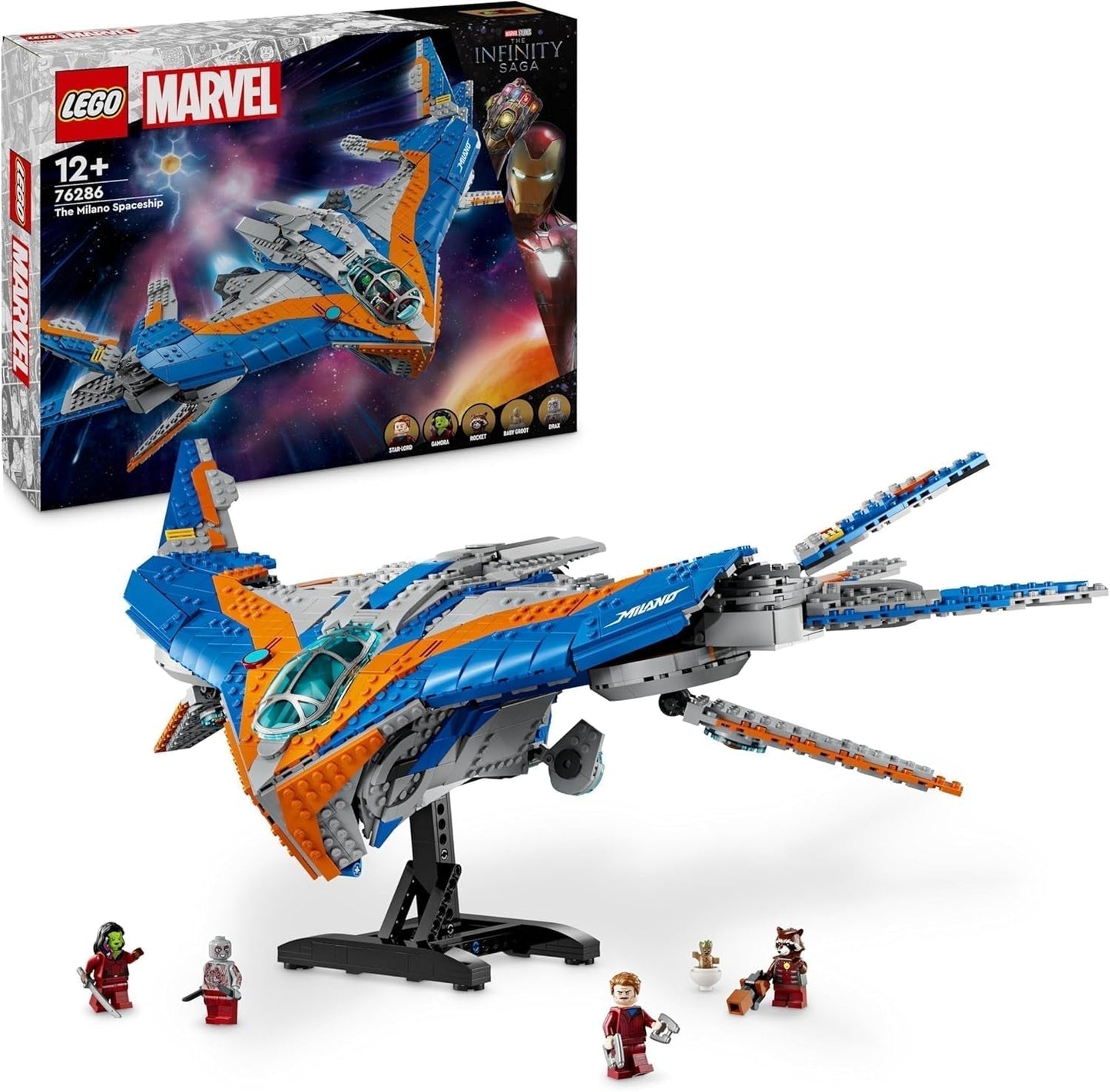 LEGO Marvel Strażnicy Galaktyki: Budowa statku kosmicznego w Mediolanie Model statku kosmicznego z 4 minifigurkami superbohaterów Ulotka Avengers na kosmiczne przygody Prezent dla chłopców i dziewcząt 76286 Zestawy do budowania Besuche den LEGO-Store Default Title