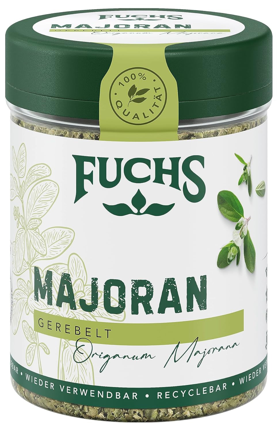 Fuchs Gewürze - Majeranek gerebelt - zum Würzen von Kartoffelgerichten, Fleischgerichten oder Eintöpfen - naturalne składniki - 10 g w wiederverwendbarer, recyclebarer Dawka