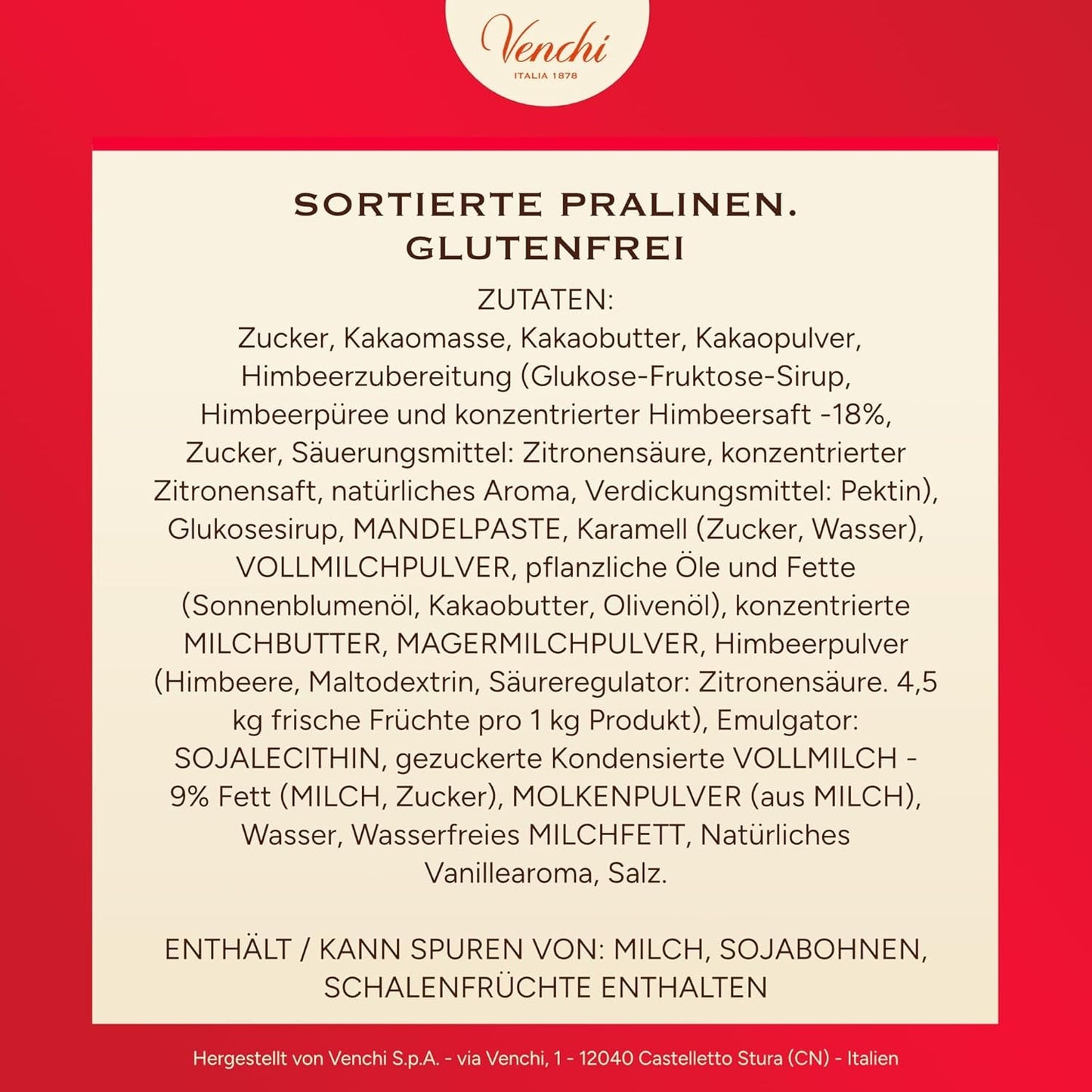 Venchi - Pudełko 9 różnych czekoladek, 175 g, bezglutenowe, bez sztucznych barwników i konserwantów, pomysł na prezent na Walentynki