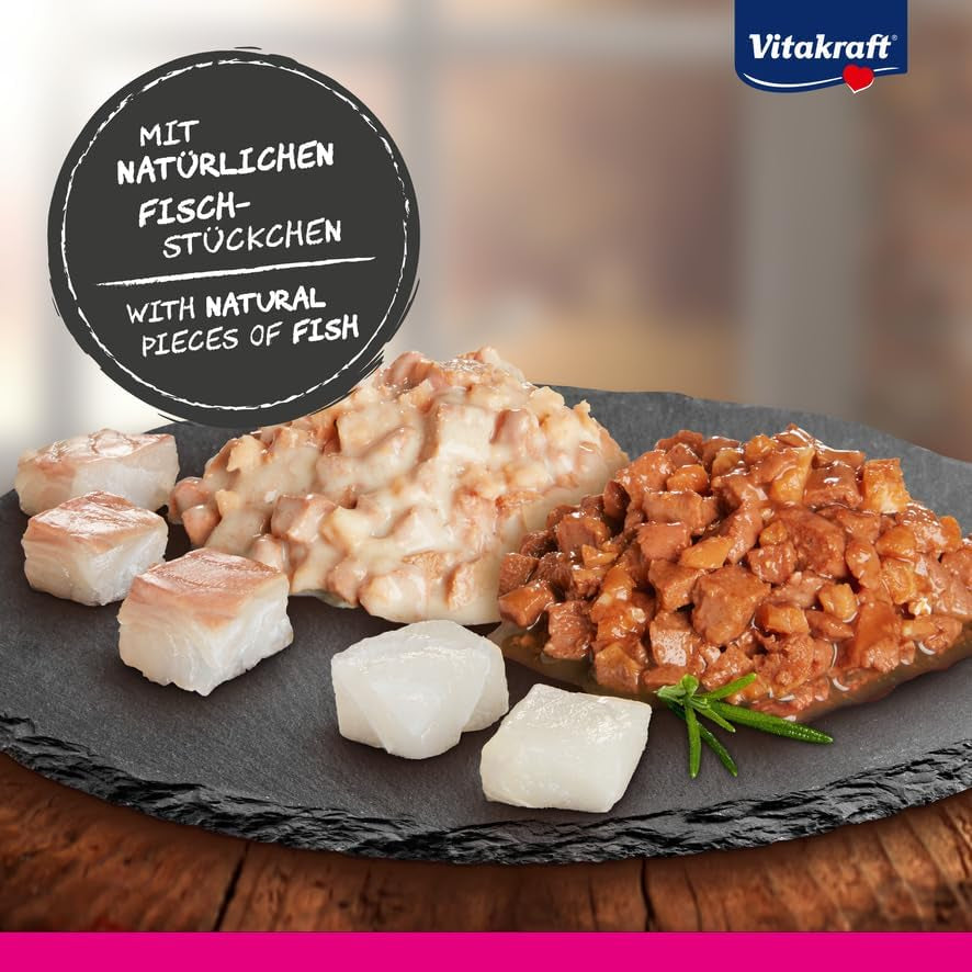Vitakraft Poésie Délice, Fish Selection, Nassfutter Katze, Katzennassfutter w sosie, mit Seelachs, mit Kabeljau, ohne Zusatz von Zucker und Getreide (1 pakiet z 6x 85g)