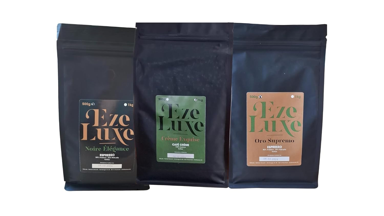 Kawa Espresso Noire Elegance 500g – 50% Arabica i 50% Robusta z Brazylii i Indii – średnio palona, ​​mocna i kremowa z ciemną czekoladą – intensywność 8 – w zestawie. gratis ekspres do kawy