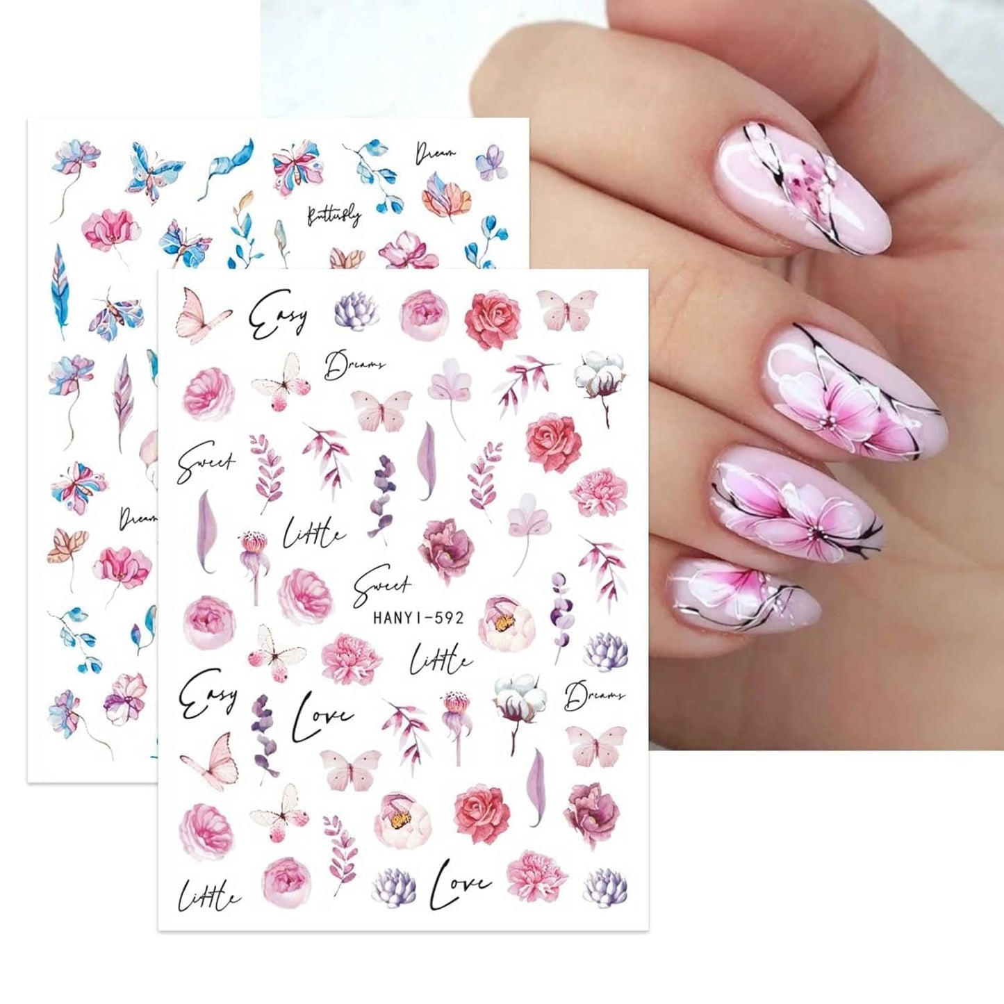 JMEOWIO Nagelsticker Frühling Blumen 10 Blatt Nail Art Naklejka Selbstklebend Nagelaufkleber Buntes Sommer Blumen Dekoration Nageldesign Zubehör
