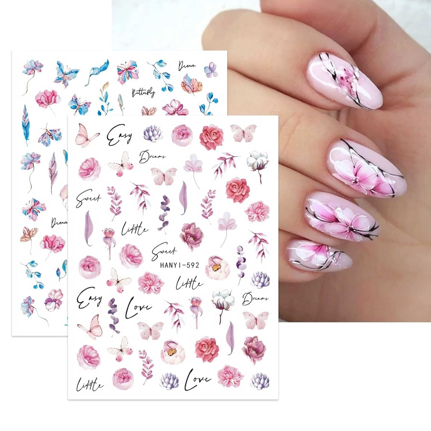 JMEOWIO Nagelsticker Frühling Blumen 10 Blatt Nail Art Naklejka Selbstklebend Nagelaufkleber Buntes Sommer Blumen Dekoration Nageldesign Zubehör