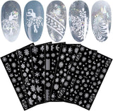 JMEOWIO Nagelsticker Weihnachten Weiß Glitter 8 Blatt Nail Art Naklejka Selbstklebend Nagelaufkleber Schneeflocke Zimowe wakacje Dekoracja Nageldesign Zubehör