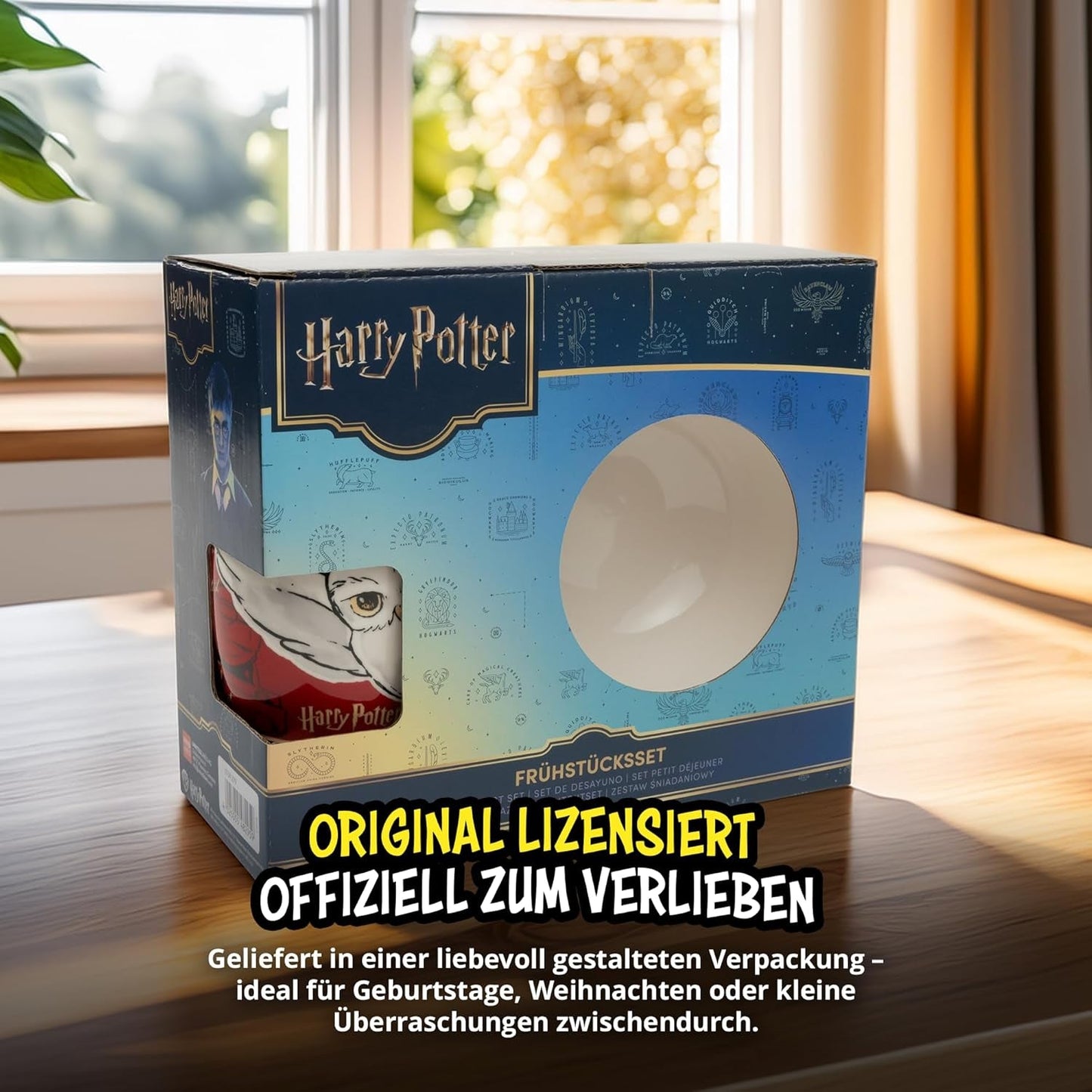 3-częściowy zestaw zastawy stołowej Harry Potter w kolorze czerwonym, porcelanowy zestaw śniadaniowy z talerzem Ø 19 cm, kubkiem 220 ml i miską 330 ml, kompletem zastawy stołowej