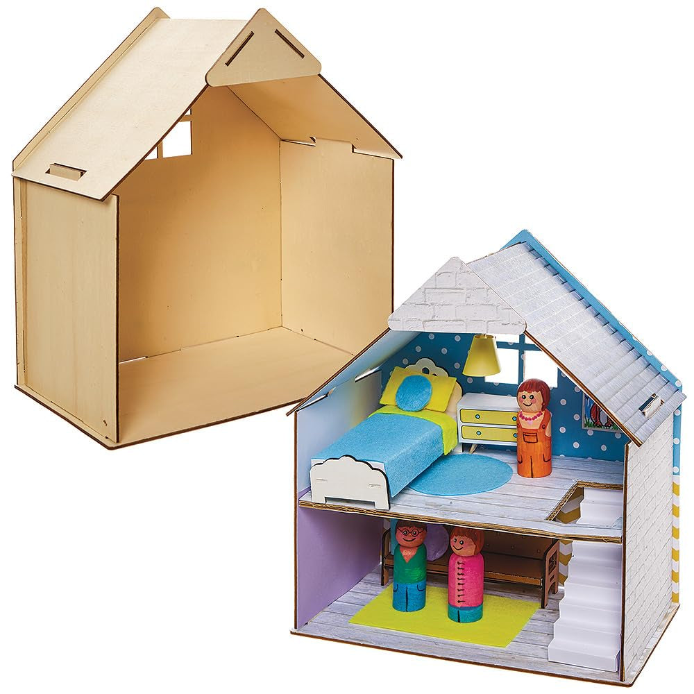 Baker Ross FN199 Drewniany domek dla lalek - 1 szt., zestaw do domku dla lalek dla dzieci, zestaw do rękodzieła Domki dla lalek Naty Shop domyślny tytuł