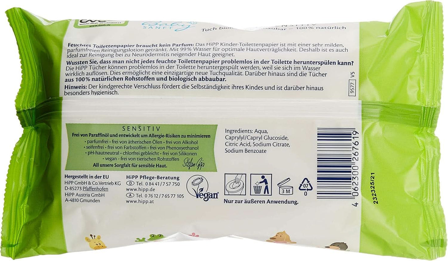 Papier toaletowy Hipp Babysanft Feuchtes Kinder, opakowanie 6Er (6 x 50 szt.) Naty Shop