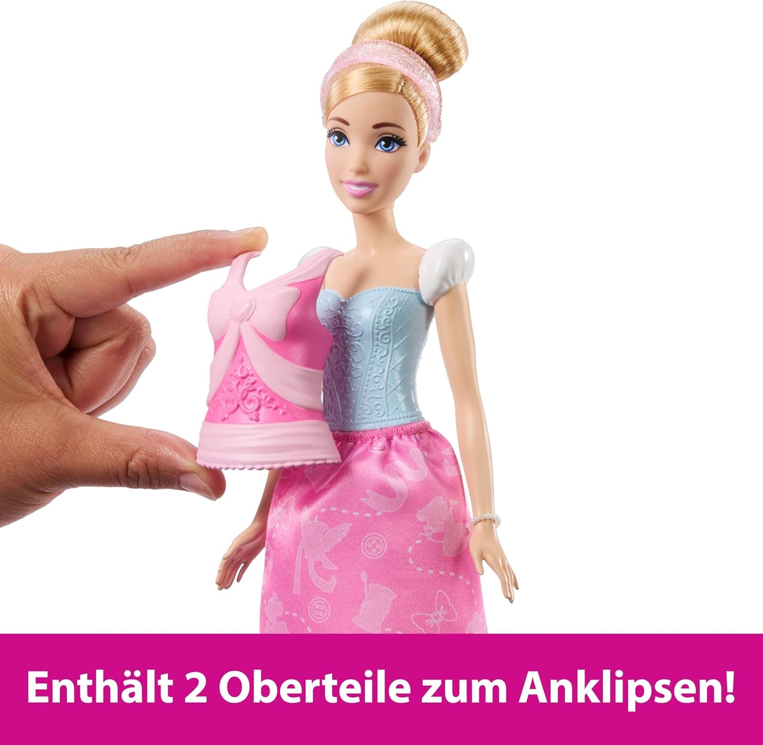 Mattel Disney Princess Toys Modna lalka Kopciuszek z 2 strojami, 9 akcesoriami, 2 topami z klipsami i 2 spódniczkami. Historie 2 w 1 inspirowane filmem Disneya JCR95