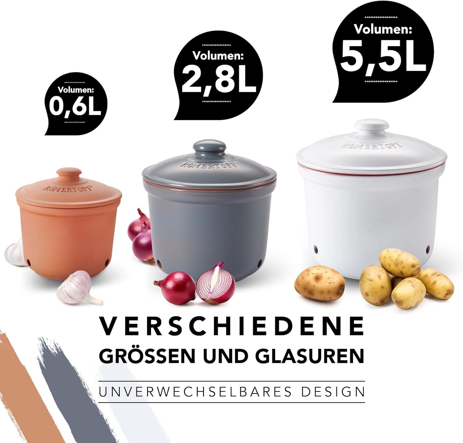 Garnek na czosnek Römertopf Świeży garnek wykonany z naturalnej gliny zapewniający długi okres przydatności do spożycia żywności, np. czosnku Ø 12,5 cm biały Pudełka do przechowywania żywności Naty Shop