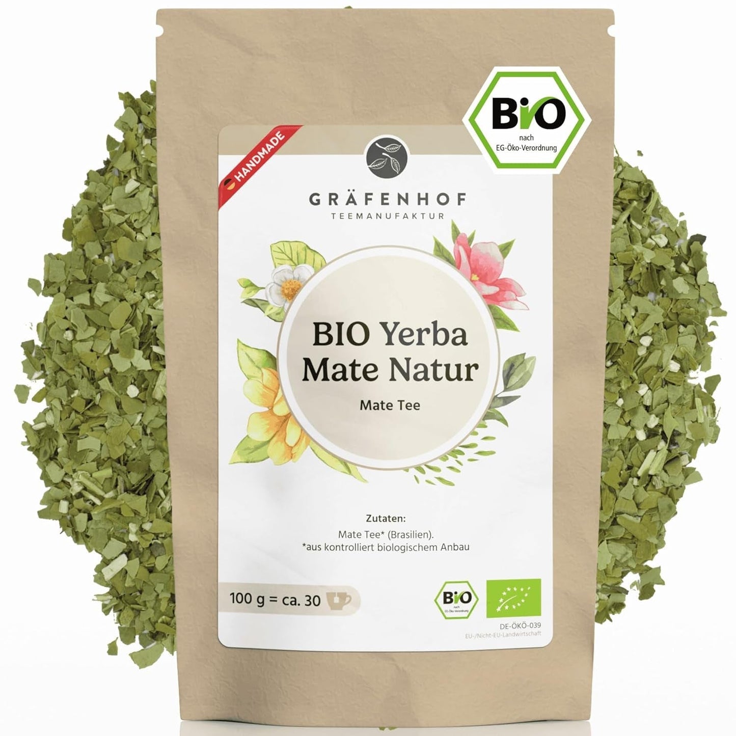 Organiczna herbata Yerba Mate Oryginalna 1 kg sypka herbata Mate o wysokiej zawartości kofeiny Niepalona, ​​suszona na powietrzu Liście mate testowane laboratoryjnie Pakowane w Niemczech Najwyższa jakość Gräfenhof