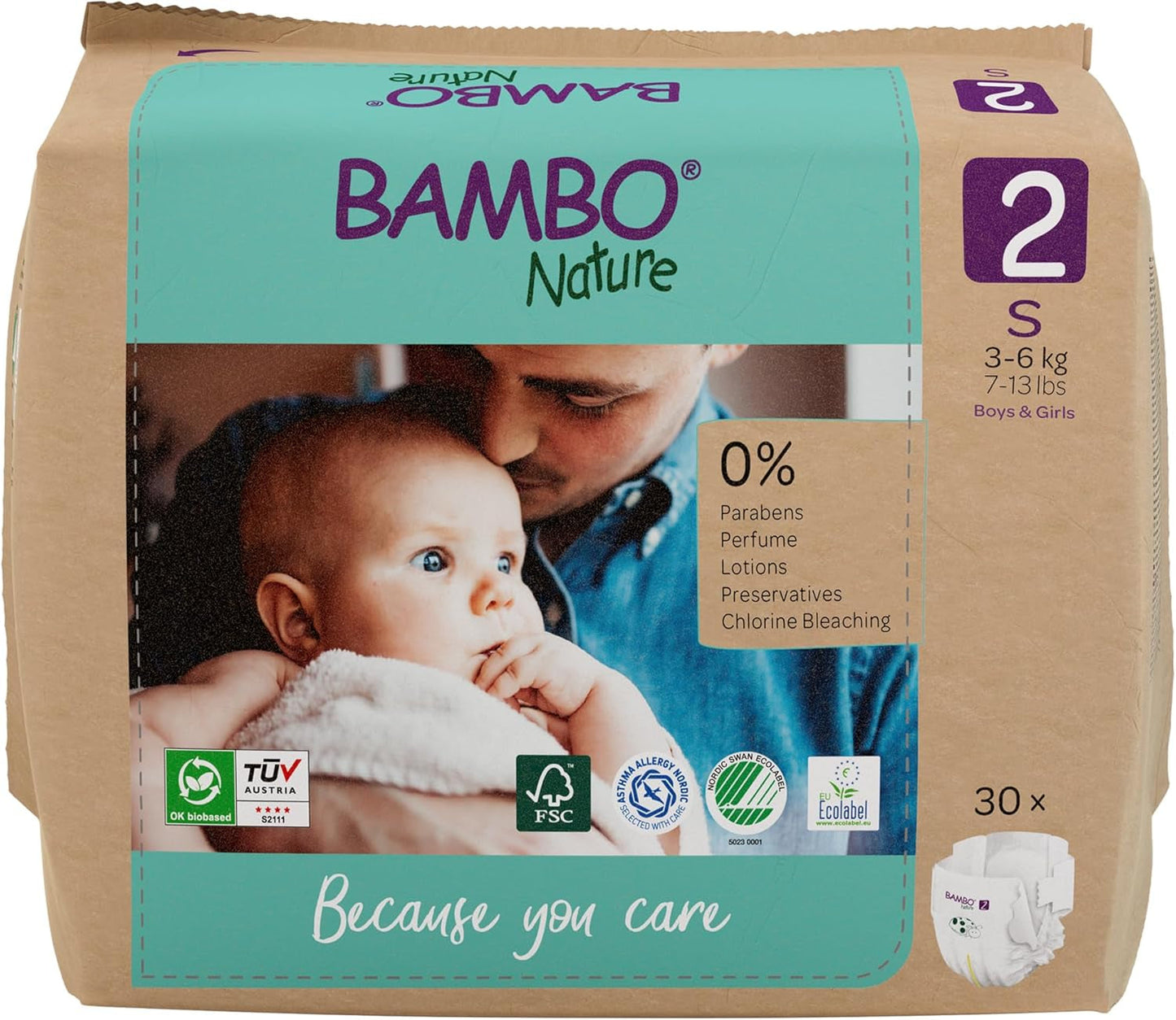 Pieluszki dziecięce Bambo Nature, rozmiar 1 (2-4 kg), 132 sztuki w pudełku miesięcznym | Pieluszki Premium ze zwiększoną ochroną przed wyciekami | Najwyższy komfort i swoboda dla noworodków | Pieluszki testowane dermatologicznie