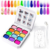 Żel do malowania gradientowego, 12 kolorów Ombre żelowy lakier do paznokci z 100 szt. Gąbeczek do paznokci i 4 pazurami Metalowy chwytak do francuskiego manicure DIY Nail Art, zestaw I