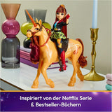 Unicorn Academy Cinder the Unicorn - oryginalny jednorożec Valentina z serialu Netflix o wysokości 28 cm, z prawdziwą grzywą i ogonem, zdejmowaną uzdą oraz siodłem i szczotką, dla dzieci od 4 roku życia