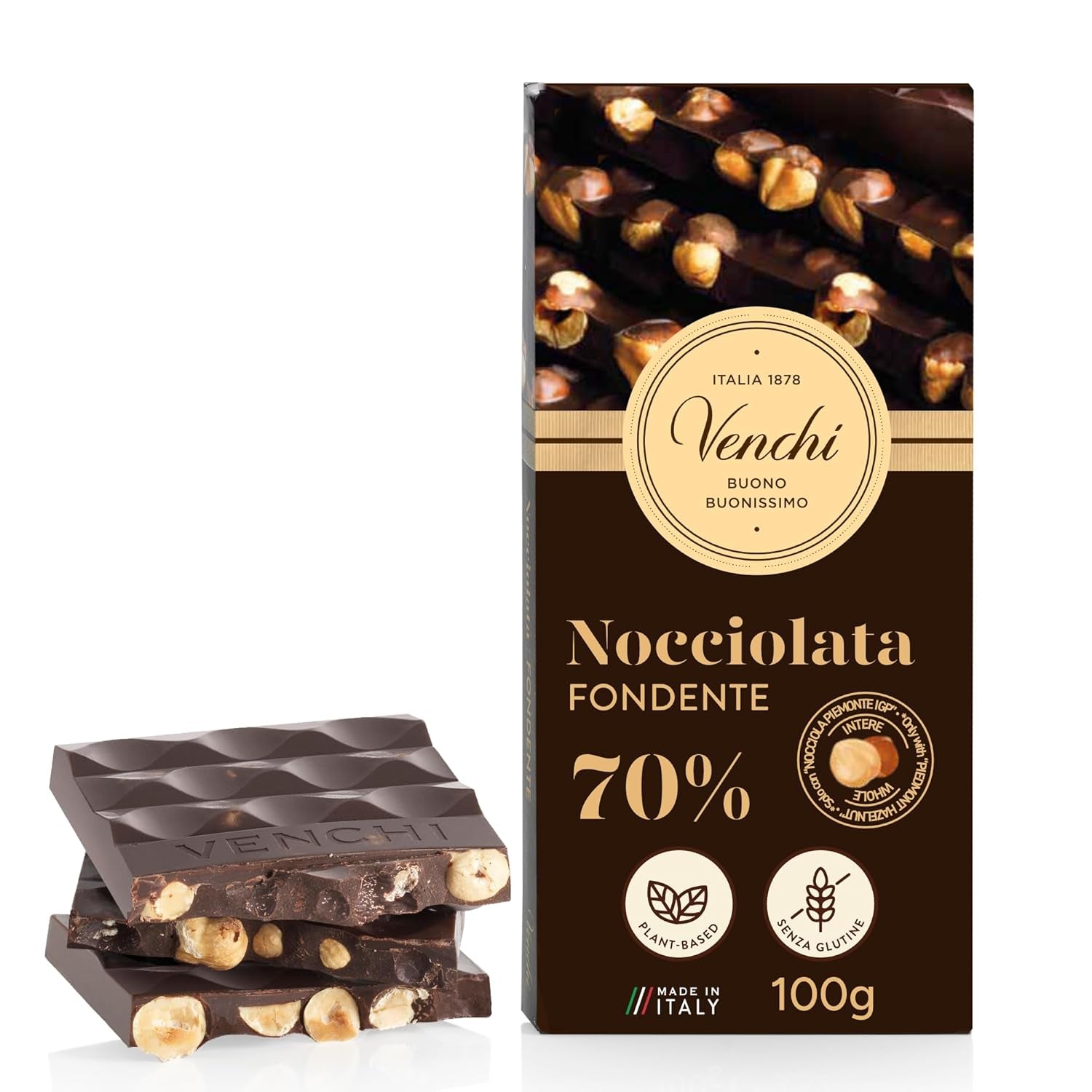 Venchi - Baton Solone Orzechy Laskowe, Solone Orzechy Laskowe, Migdały i Pistacje, 95g, z „Piemonckimi Orzechami Laskowymi”, Bezglutenowe, Bez Sztucznych Barwników i Bez Konserwantów