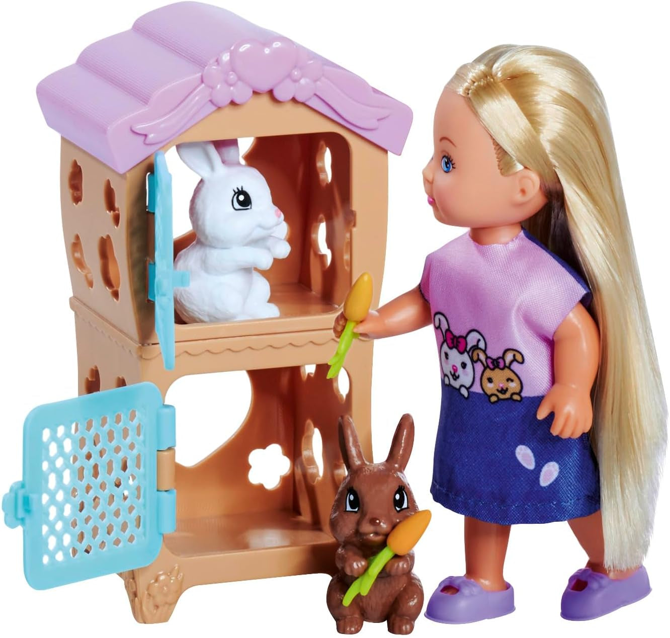 Simba Steffi Love Rabbit Family 12cm 29cm Klatka dla królików Zagraj w lalkę i lalkę z dwoma królikami, wiek 3+