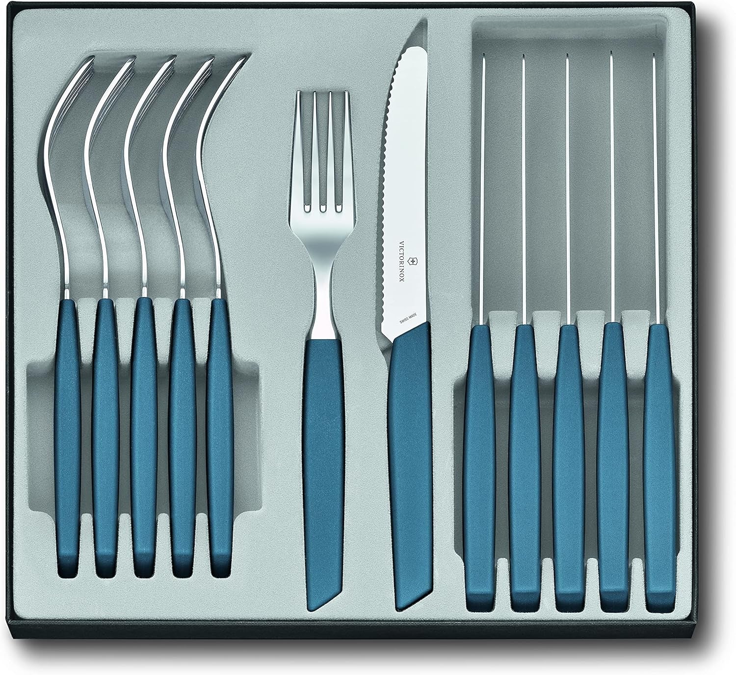 VICTORINOX Nowoczesny szwajcarski zestaw sztućców dla 6 osób, 12-częściowa kuchnia Naty Shop Blue