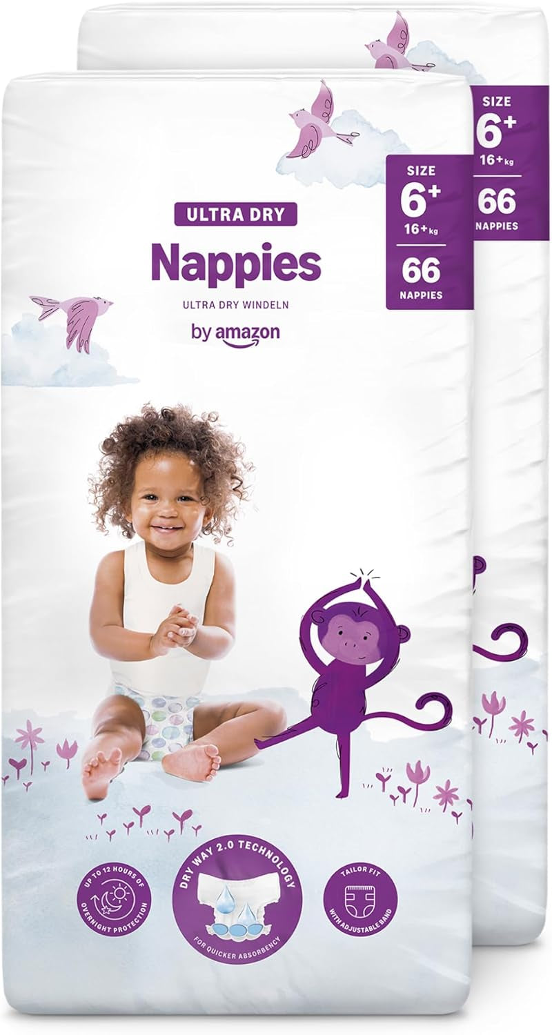 Pieluchy Amazon Ultra Dry, rozmiar 3 (4–9 kg) – pudełko miesięczne, białe, 172 sztuki (2 opakowania po 86) (dawniej Mama Bear, identyczny produkt)