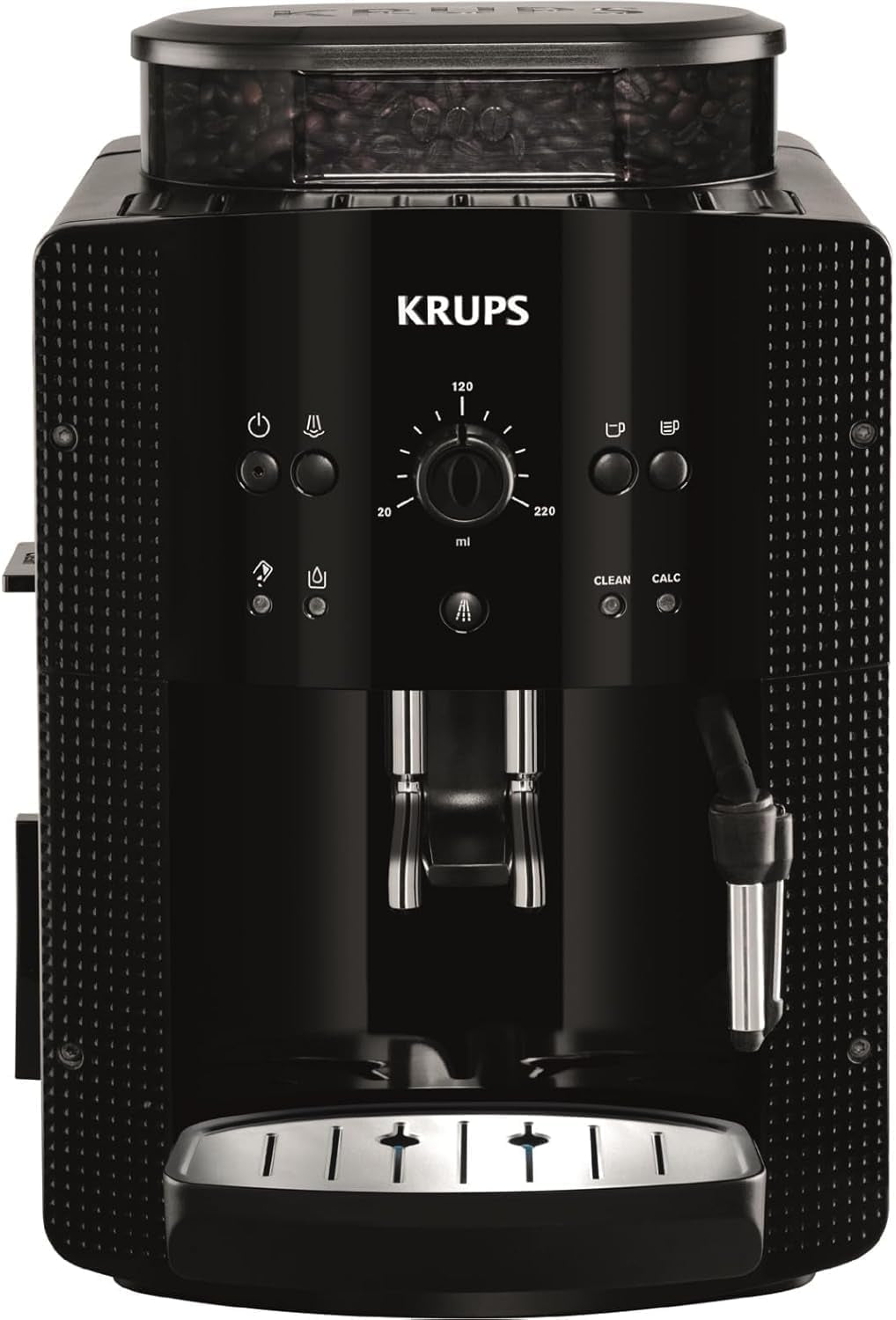 Ekspres automatyczny KRUPS Arabica Picto, kompaktowa konstrukcja, łatwa obsługa, intuicyjne regulowane pokrętło, spieniacz do mleka, funkcja 2 filiżanek, ekspres do kawy, czarny, EA810870