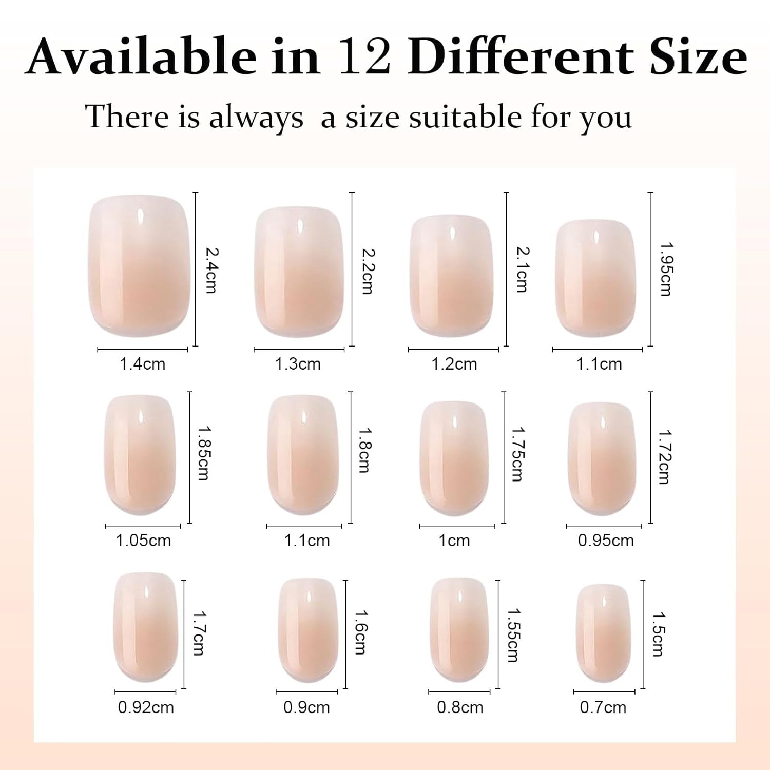 Zestaw sztucznych paznokci - 240 szt. Krótkie kwadratowe paznokcie Miękki model żelowy Nude Biały gradient Fałszywy naturalny klej na sztucznych paznokciach dla kobiet DIY (Nude Gradient, 240X)