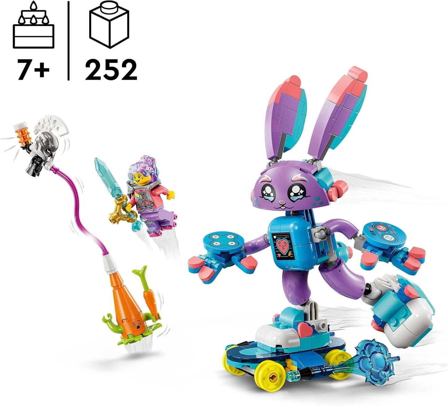 LEGO Dreamzzz Izzie i Bunchurro Gamingowy króliczek, zabawka dla dzieci w wieku od 7 lat, zestaw 2 w 1 z minifigurką bohatera i cyberlingiem zapewniającym wyobraźnię podczas zabawy 71490 Zestawy do budowania Besuche w sklepie LEGO