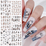 JMEOWIO Nagelsticker Różowe złoto Schwarze Blume 12 Blatt Nail Art Naklejka Selbstklebend Nagelaufkleber Frühlings Linie Abstraktes Blatt Dekoration Nageldesign Zubehör