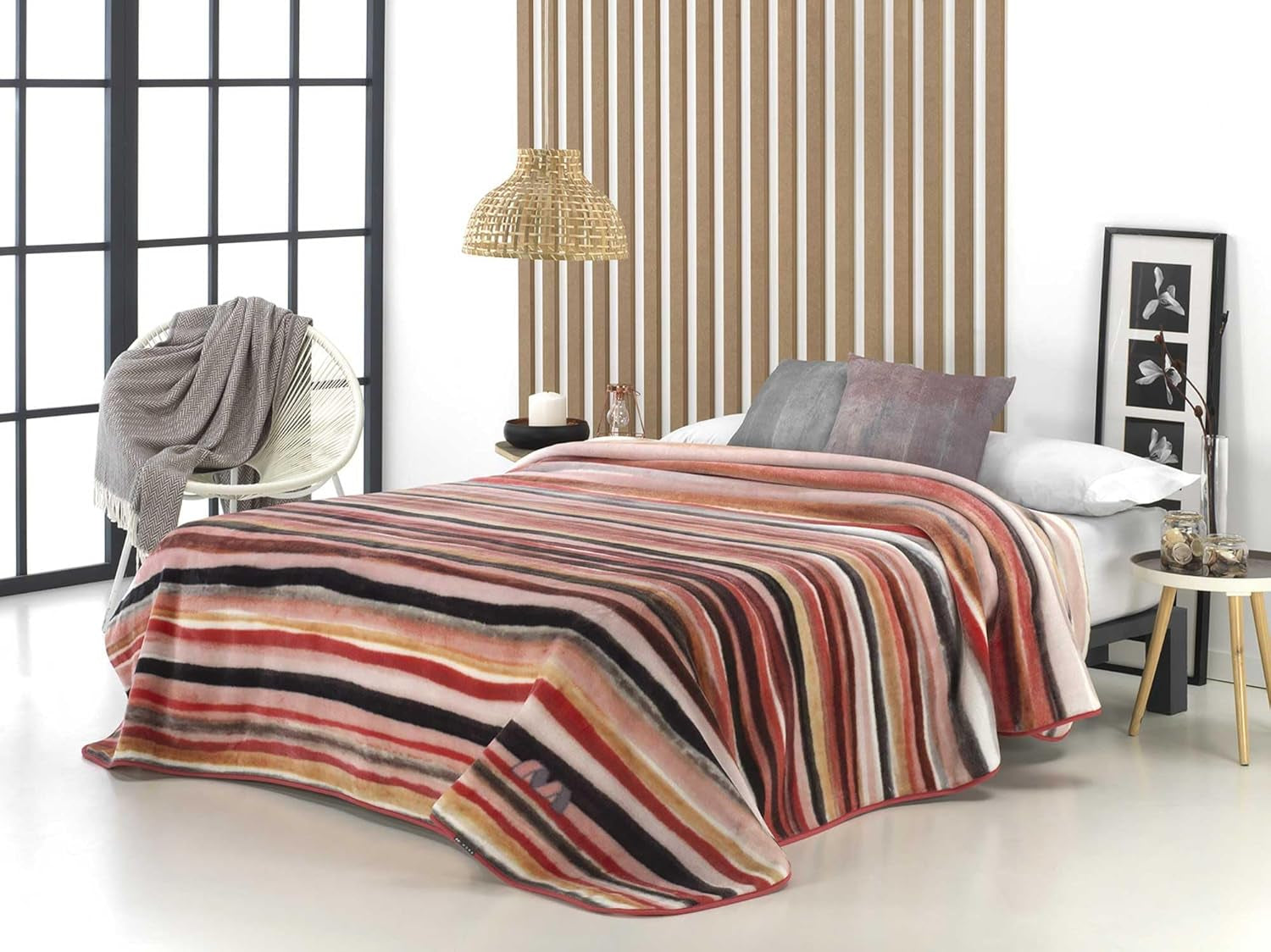 Koc z nadrukiem, duża objętość, 100% poliester, 450 g/m², miękki, na jesień/zimę, Design Harmony N10, 170 x 240 cm, do łóżek 90/105 cm, szary Naty Shop kołdry i kołdry różowe 260X240Cm - łóżko 160/180Cm