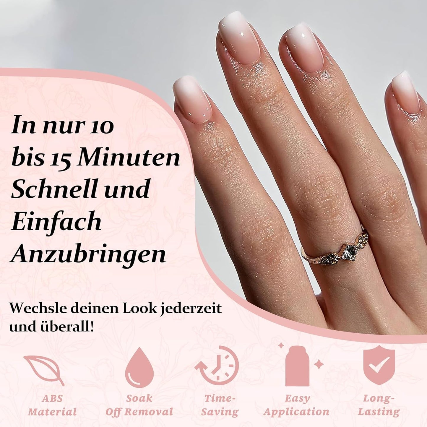 240 szt. Zestaw gradientowych kwadratowych paznokci, Nude White Gradientowe sztuczne paznokcie na klej do długopisu olejnego, Średni Ombre Naturalne sztuczne paznokcie dla kobiet DIY (Nude Square)