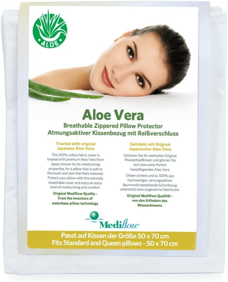 Mediflow Aloe Vera poszewka na poduszkę, ochraniacz na poduszkę, bawełna, biały, 40 x 80 cm Naty Shop standardowe poduszki 50 x 70 cm