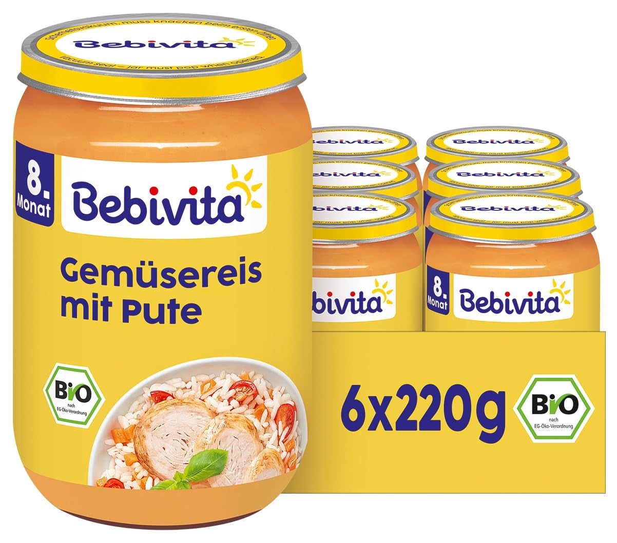 Posiłki od 8 miesiąca: Ryż z warzywami i delikatnym indykiem, 220g, opakowanie 6 szt. (6x220g)