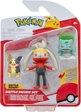 Pokémon PKW3057 Zestaw figurek bojowych-Piepi, Tanhel, Lauchzelot Figurki Naty Shop Morpeko, Bisasam, Kickerlo