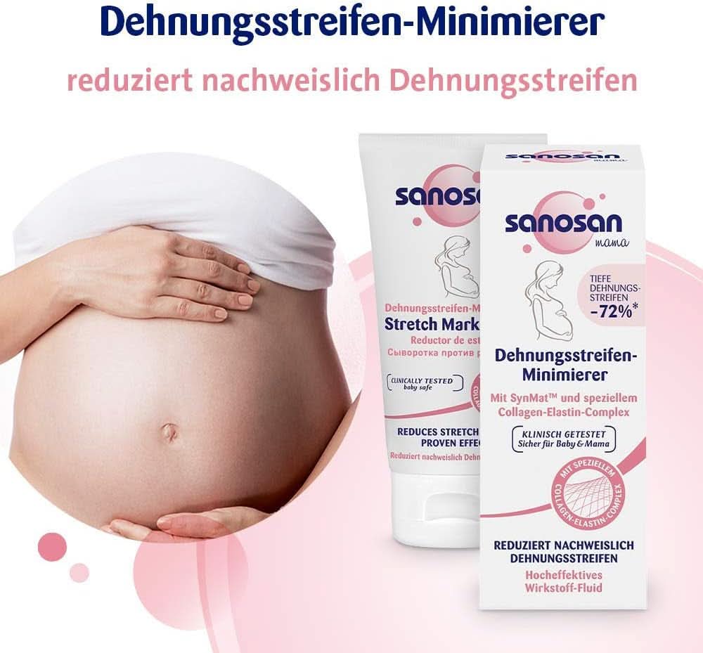 Sanosan Stretch Mark Minimiser, testowany klinicznie - redukujący rozstępy po ciąży, bez oleju parafinowego, barwników, silikonów, 75 ml Kosmetyki i Uroda Naty Shop