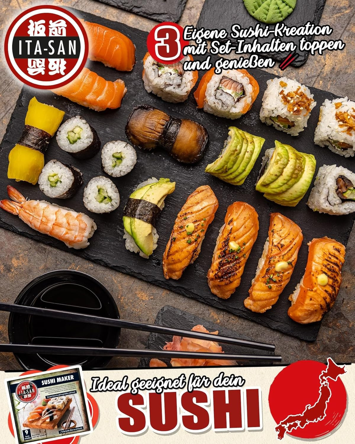 Zestaw do sushi ITA-SAN (9-częściowy kompletny zestaw, idealny dla początkujących, na próbę lub na prezent) 1 opakowanie