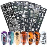 JMEOWIO Szablony do stemplowania paznokci Halloween 6 Stück Nagelstempel Szablony Nail Art Dekoration Nageldesign Zubehör Böse Gruselige Kürbis-Geisterhexe