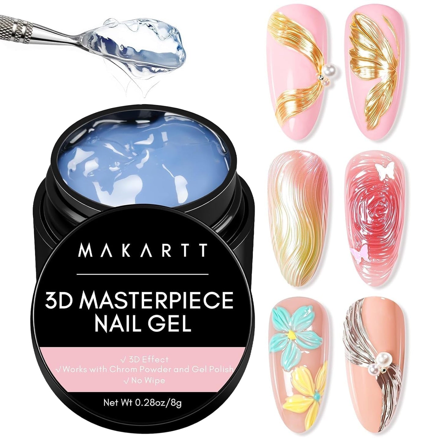 Makartt 3D Nail Art Gel - Żel do klejenia kryształków górskich 15G do breloczków do paznokci, Wielofunkcyjny żel do rzeźbienia paznokci do samodzielnego projektowania paznokci, Rzeźba paznokci Modelowanie paznokci w domu (przezroczysty)